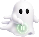 Friendly Ghost Cart mascot waiting beside a timer